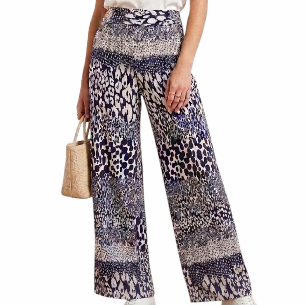 Robert Louis Navy & White Animal Print Wide Leg Palazzo Pants - Size Small